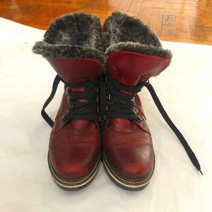 Creator fur-lined leather red boots, Sz 38, US Sz 7